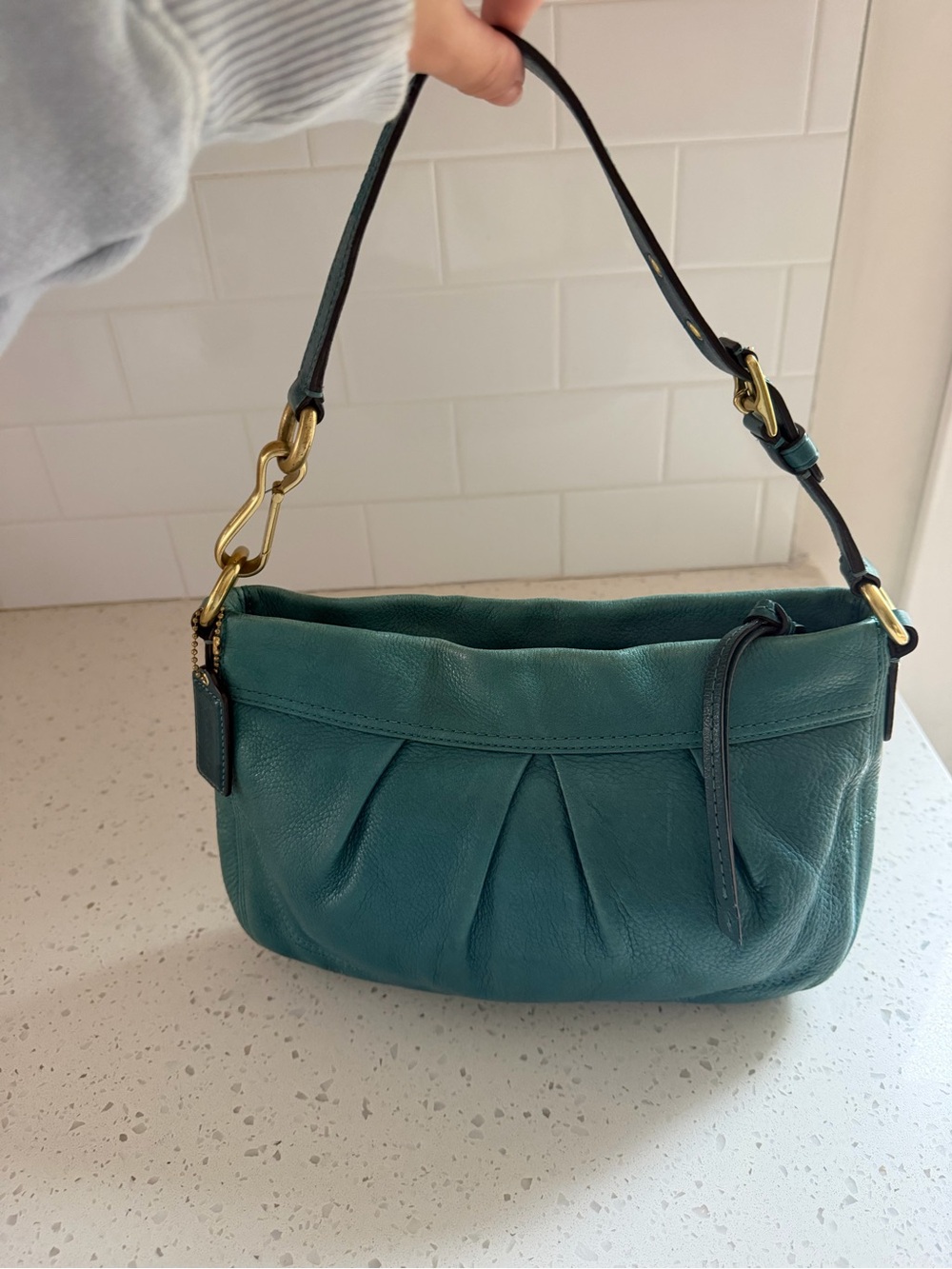 Vtg COACH mini Hampton teal leather Y2K Demi small shoulder bag 12917